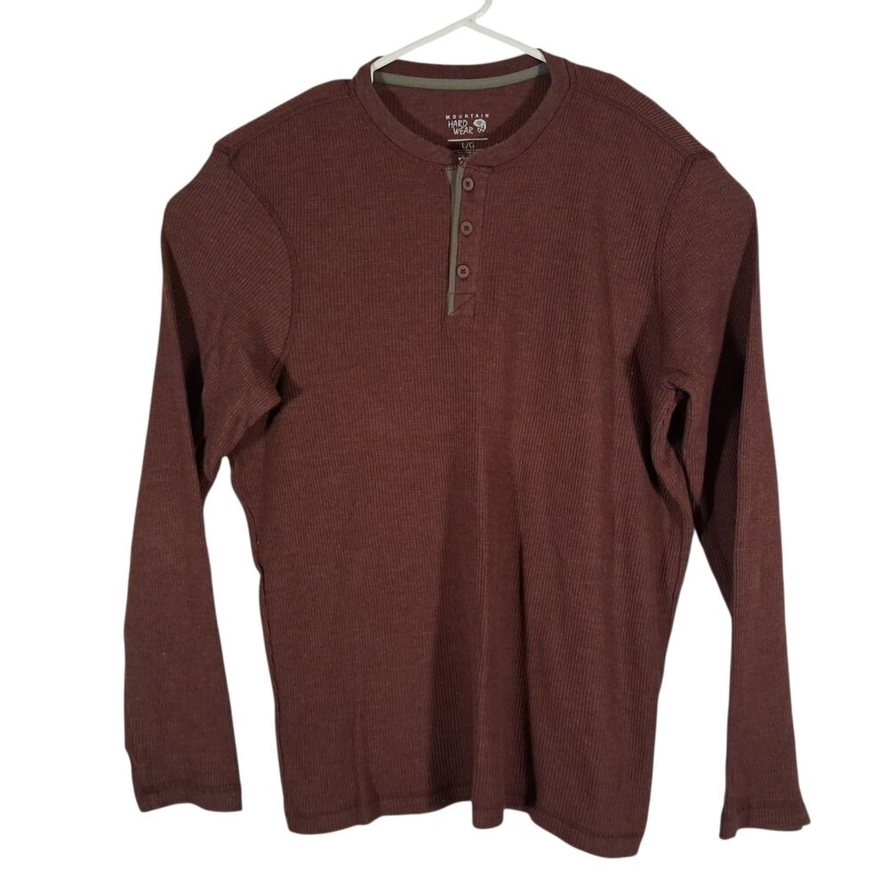 Mountain Hardwear henley tshirt mens L Large burgandy waffle knit long sleeve
